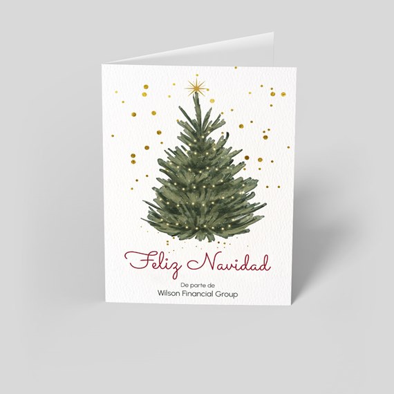 Christmas card with tree and gold accents