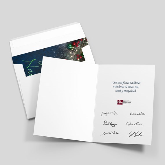 holiday greeting card with decorative elements and text
