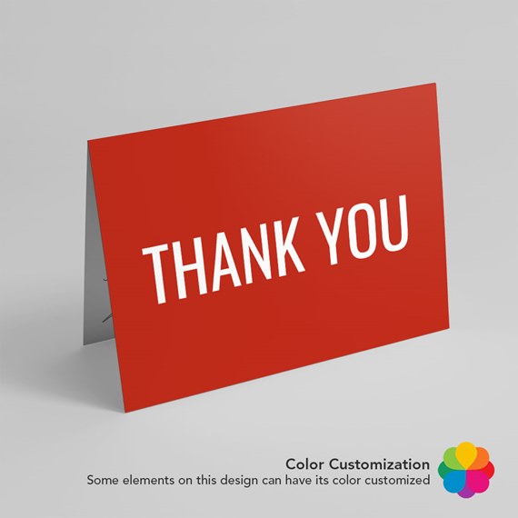 red thank you card with customizable text area