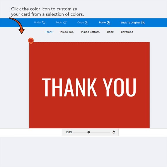 thank you card with red background and white text