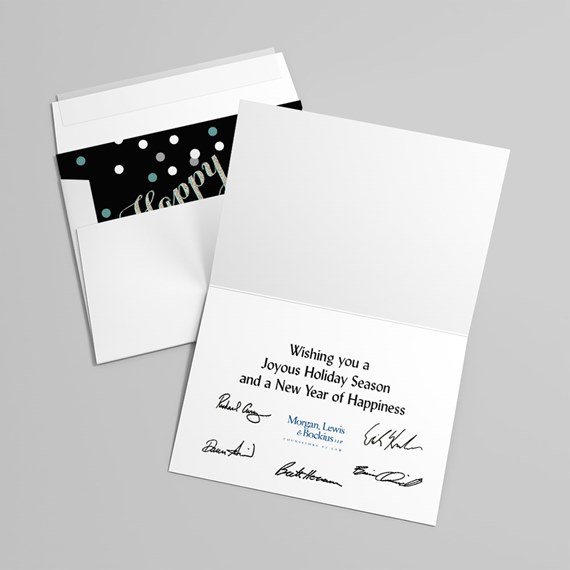 greeting card with colorful polka dots and message area