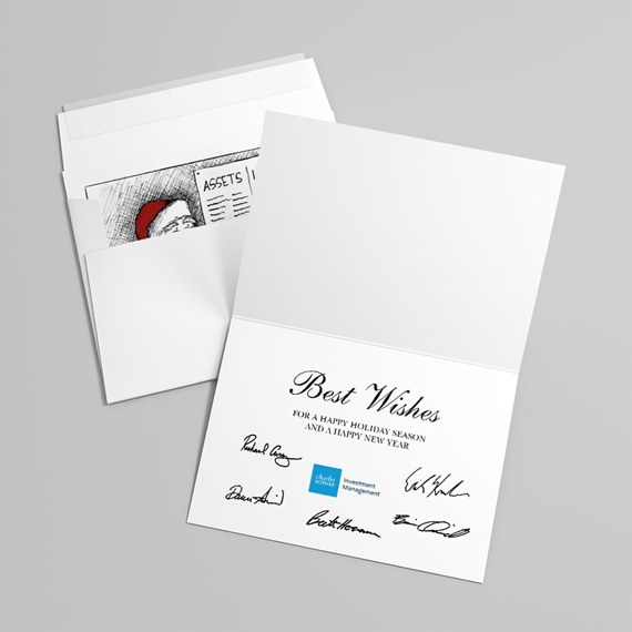 holiday greeting card with photo placeholder and signatures