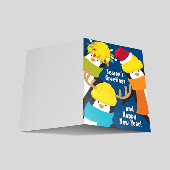 holiday card with penguins and customizable text area