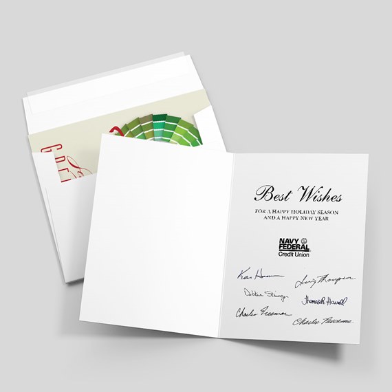 holiday card with customizable text area and colorful design