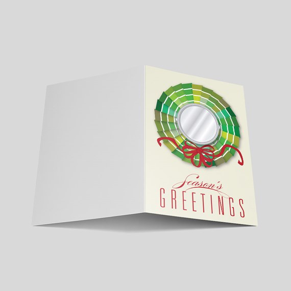 greeting card with wreath design and mirror photo area