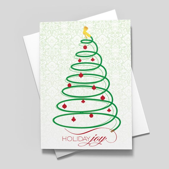 illustrated Christmas tree design with ornaments and text