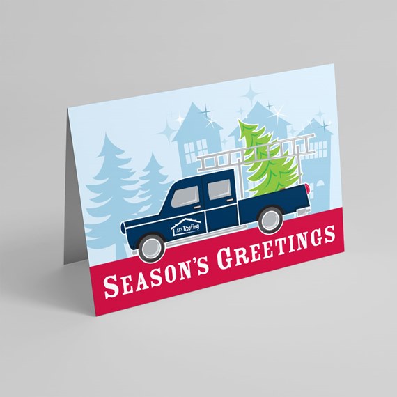 greeting card with truck and Christmas tree
