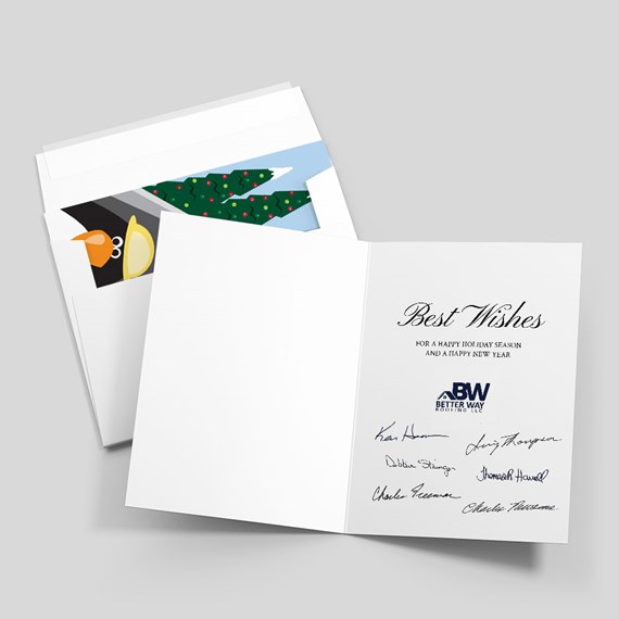 holiday greeting card with tree design and customizable text area