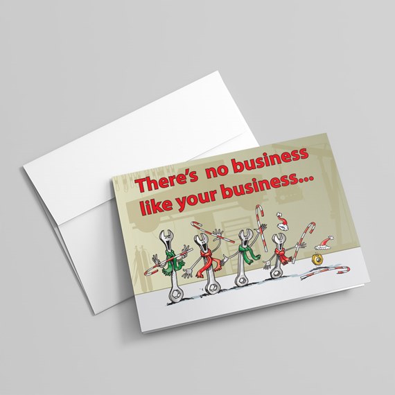 cartoon wrenches with festive decorations and text