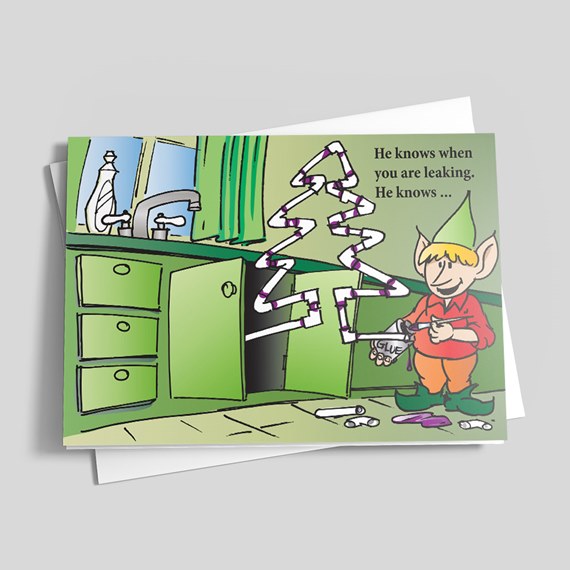 cartoon kitchen scene with elf and pipe tree