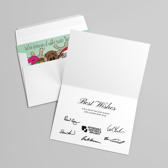holiday card with text and animal illustrations
