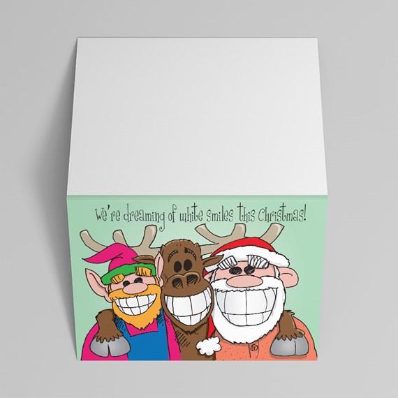 cartoon characters with smiles, festive theme, text area