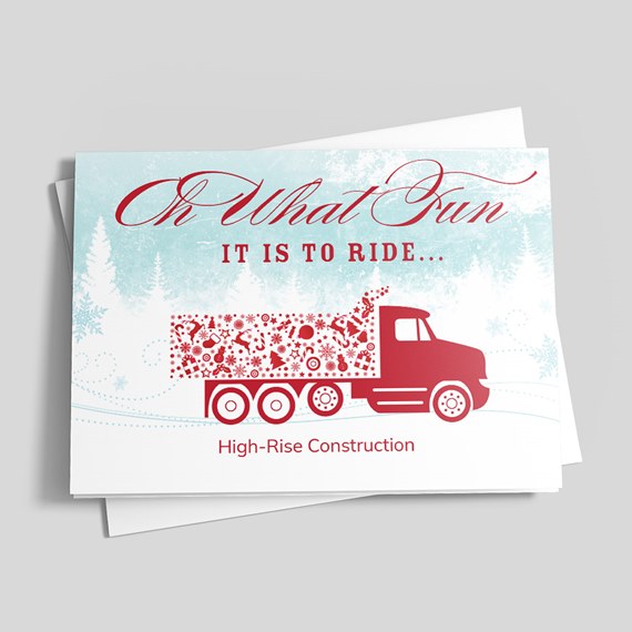 holiday card with truck design and customizable text area