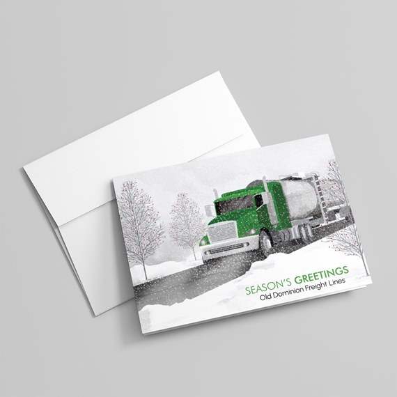 truck in snow, seasonal greeting card