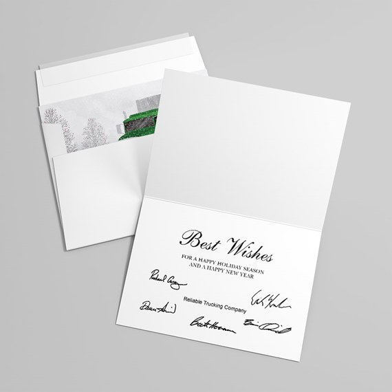 holiday greeting card with decorative envelope liner