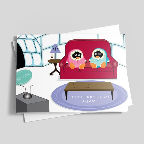 whimsical illustration with characters on couch, welcome sign, text area