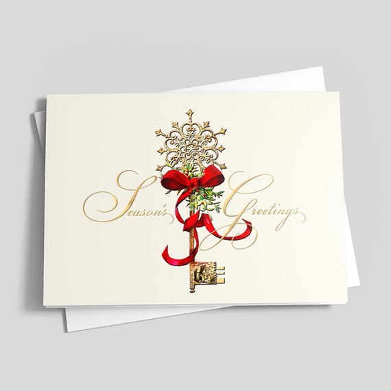 greeting card with key and ribbon design