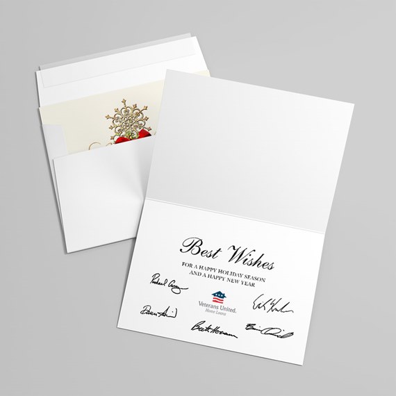 holiday card with snowflake design and customizable text area