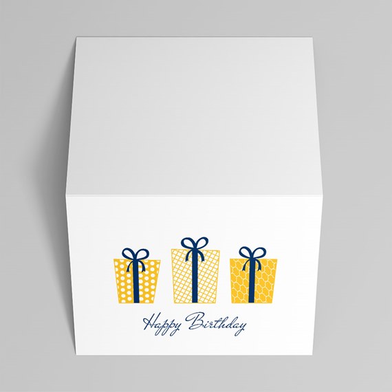 birthday card with gift boxes and customizable text area