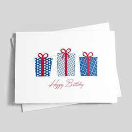 Blue Gifts Aplenty Birthday Card