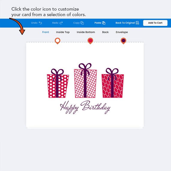 three gift boxes with bows and birthday greeting