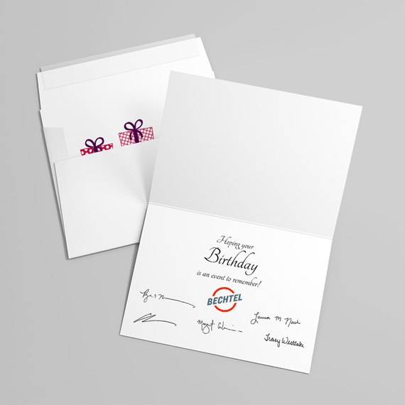 birthday card with gift illustrations and logo placeholder