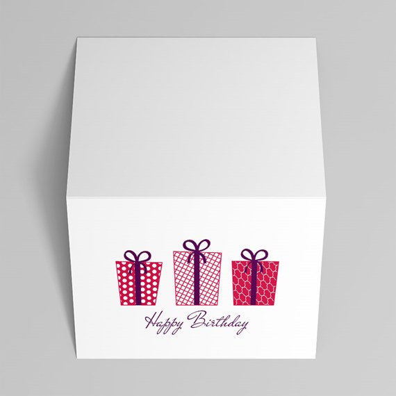 colorful gift boxes with 'Happy Birthday' text