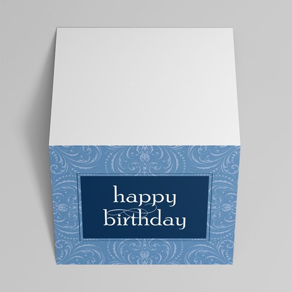 birthday card with decorative blue pattern and text area