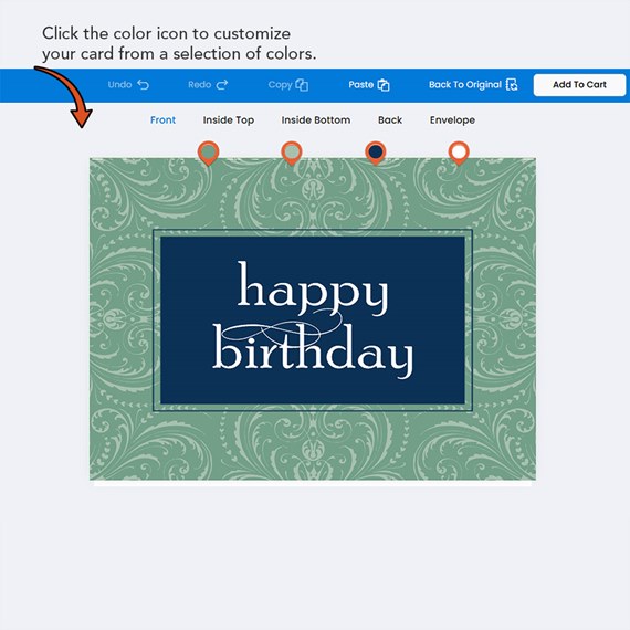 ornate green background with blue photo area and white text