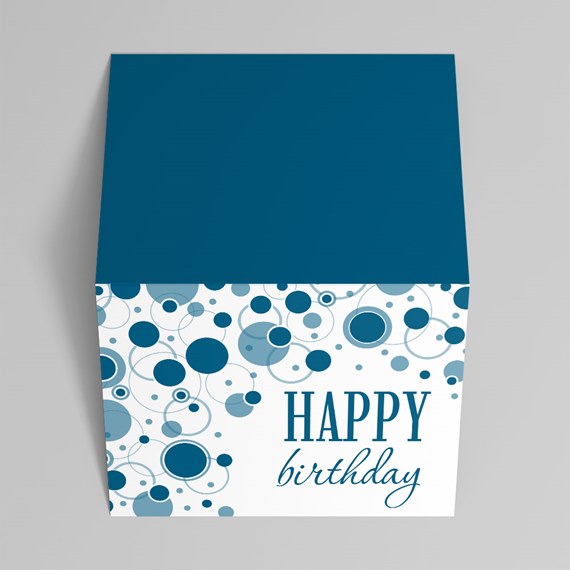 gift box with blue circles and 'HAPPY birthday' text