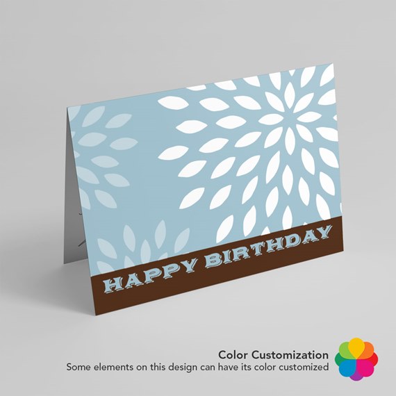 birthday card with leaf motifs and brown border
