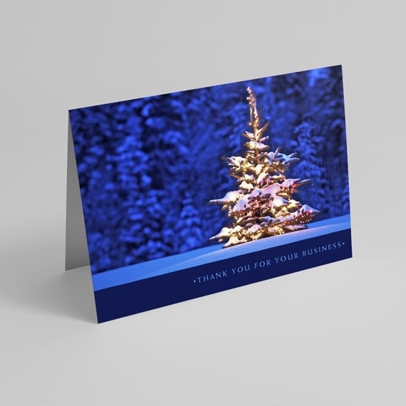 holiday card with Christmas tree and customizable text area
