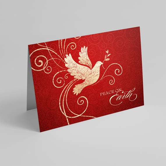 greeting card with dove and floral design, photo area