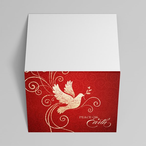 red card with dove and peace text