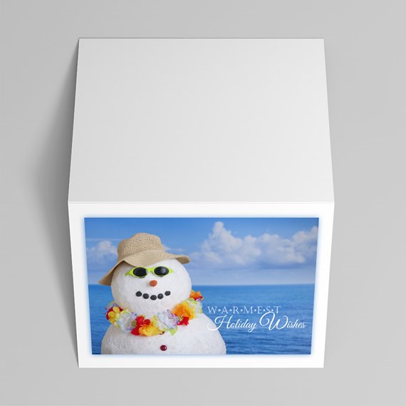 snowman with hat and sunglasses, photo area, holiday wishes