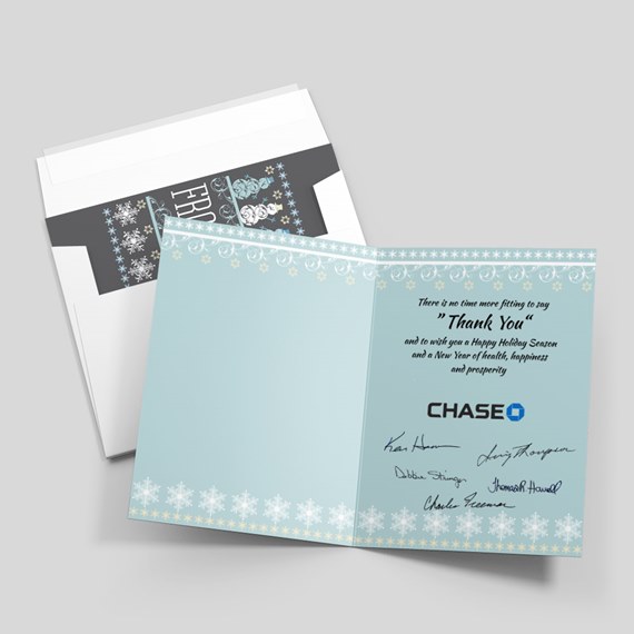 greeting card with snowflake design and message