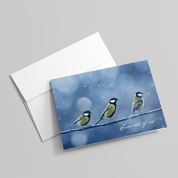 greeting card with birds illustration and text area