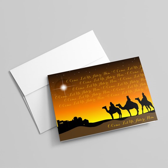 sunset with camel silhouettes and text design