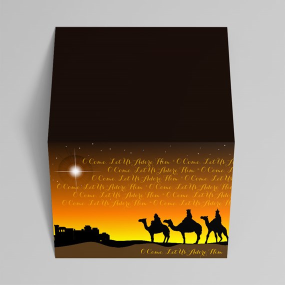 sunset box design with camels and text