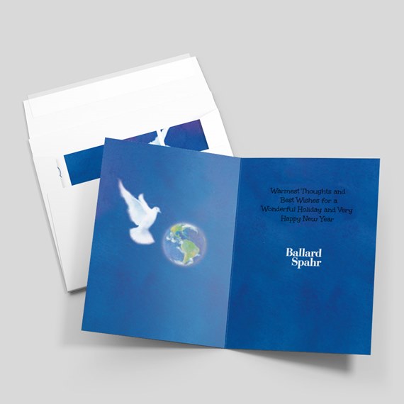 greeting card with dove and globe design