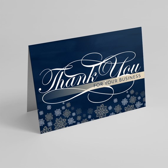 thank you card with snowflake design and customizable text area