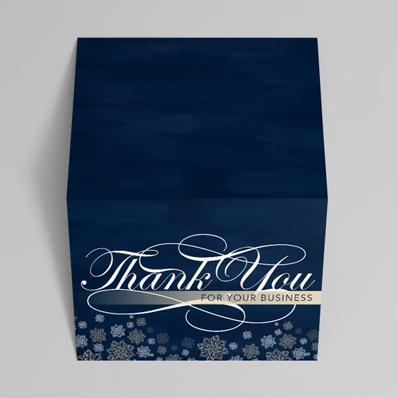 navy blue thank you box with snowflakes