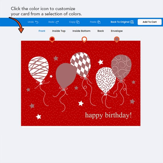 birthday card with balloons and stars