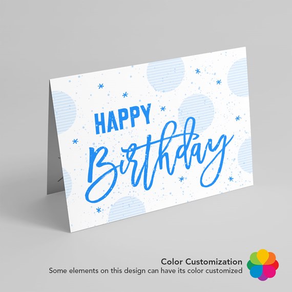 birthday greeting card with blue text and light blue design elements