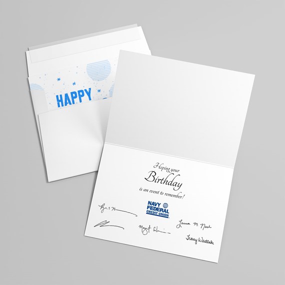 greeting card with birthday message and logo placeholder