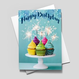 Sparkling Cupcake Platter Birthday Card