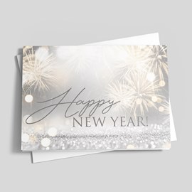 Silver Fireworks New Year Card