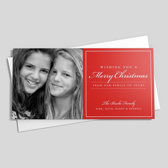 photo placeholder, holiday card with red background and text